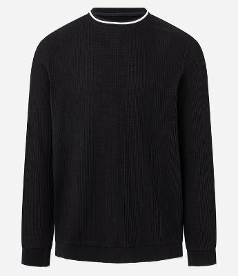 Camiseta Regular com Textura Vertical e Gola Contrastante