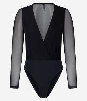 Body em Tule com Decote Transpassado e Transparência nas Mangas - 1