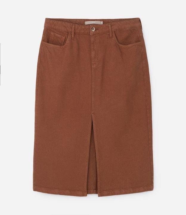 Saia Midi em Sarja Cotelê e Fenda Frontal Curve & Plus Size - 1