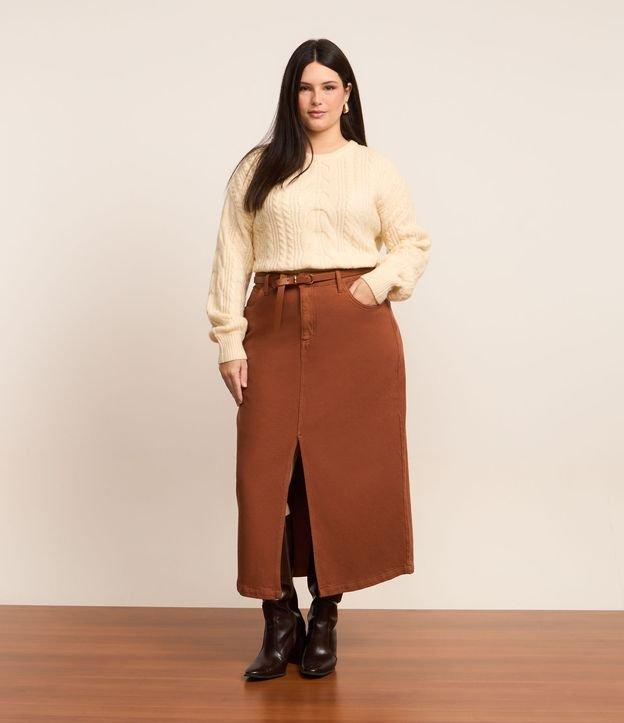 Saia Midi em Sarja Cotelê e Fenda Frontal Curve & Plus Size - 2