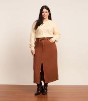 Saia Midi em Sarja Cotelê e Fenda Frontal Curve & Plus Size - 2