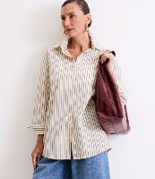 Camisa Alongada em Tricoline com Listras e Botões - 2