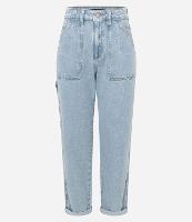 Calça Mom Jeans com Bolso Carpinteiro e Detalhe Estonado - 1