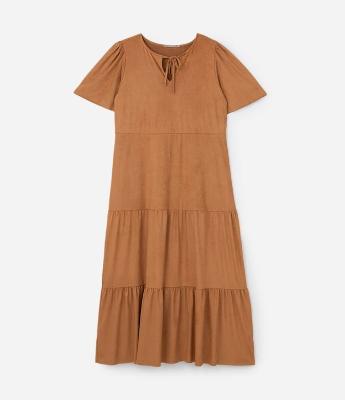 Vestido Longo Suede  Amarração e Babados Curve & Plus Size