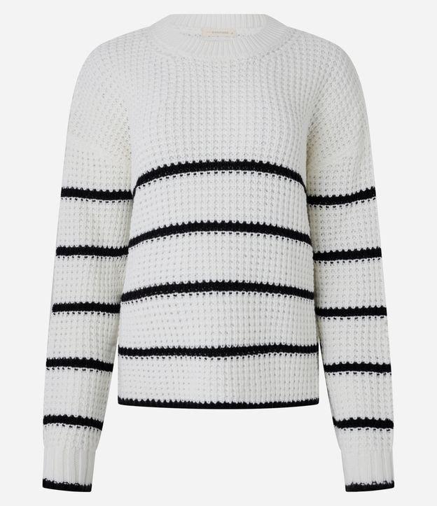 Suéter em Tricô com Cava Deslocada e Listras Horizontais - 1