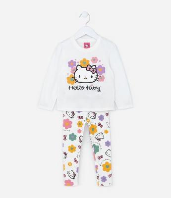 Conjunto Infantil com Estampa Hello Kitty e Florzinhas - Tam 1 a 6 Anos