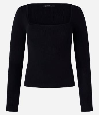 Blusa Básica Ajustada em Tricô Leve com Decote Quadrado