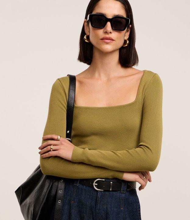 Blusa Básica Ajustada em Tricô Leve com Decote Quadrado - 2