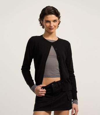 Cardigan Básico em Tricô com Gola redonda