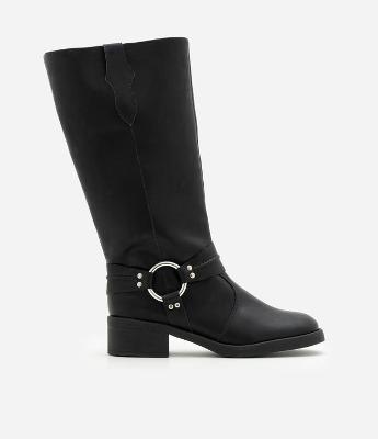 Bota Biker Boot em PU com Detalhe em Metal na Lateral