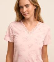 Camisola Curta em Poliamida com Detalhe Rendado e Estampa Coqueiros - 1