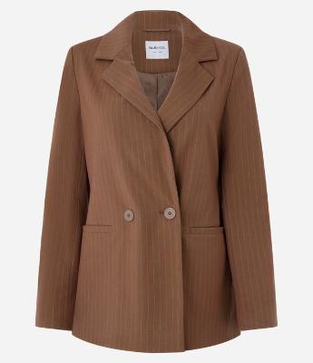 Blazer Alongado em Alfaiataria com Listras Risca de Giz e Botões