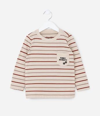 Camiseta Infantil com Bolsinho e Estampa Listrada - Tam 1 a 6 Anos
