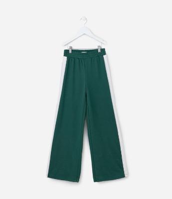 Calça Wide Leg Infantil em Moletom com Listra Lateral - Tam 5 a 14 Anos