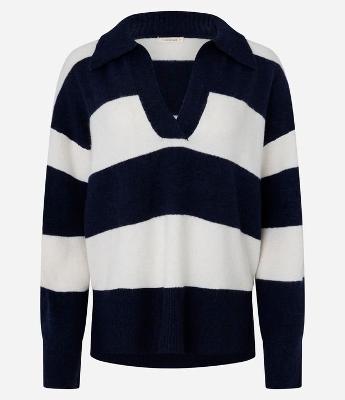 Suéter Listrado em Tricô com Gola Polo e Caimento Pesado