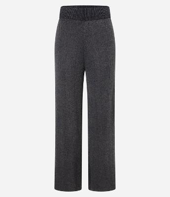 Calça Reta Cintura Alta em Tricô com Fio Metalizado