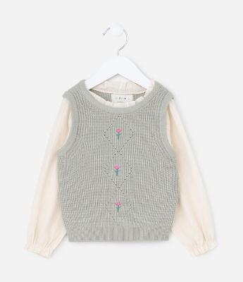 Colete Infantil com Bordado e Detalhe de Mangas - Tam 1 a 5 Anos