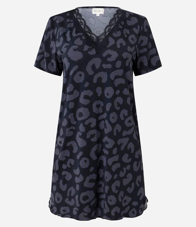 Camisola Curta em Microfibra com Renda e Estampa de Oncinha - 1