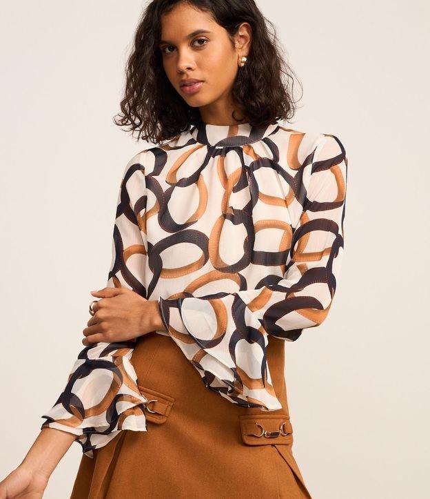 Blusa em Chiffon com Manga Sino e Estampa Anéis - 2