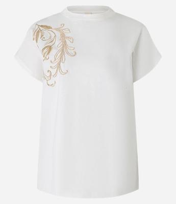 Blusa em Algodão com Estampa e Bordado Floral com Folhagem