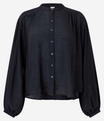 Camisa em Chiffon com Manga Bufante e Gola Padre