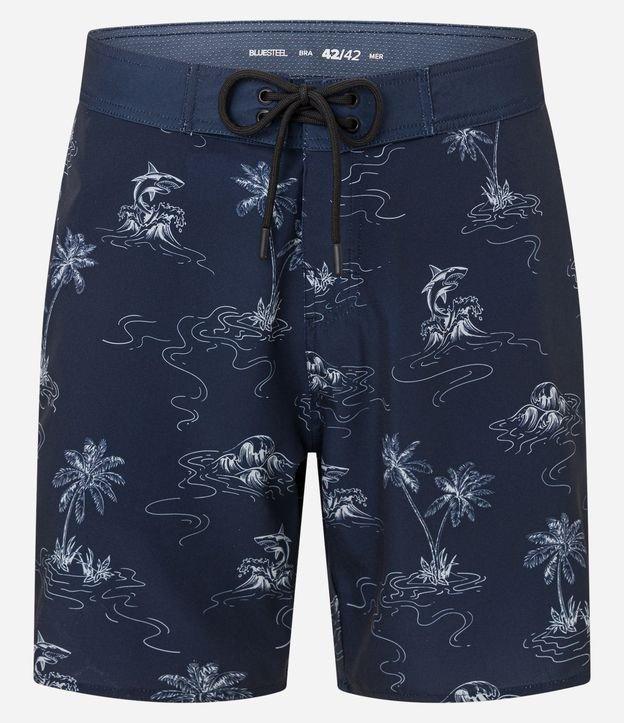 Bermuda em Microfibra com Estampa Praiana e Tubarões - 1