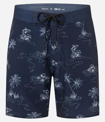 Bermuda em Microfibra com Estampa Praiana e Tubarões