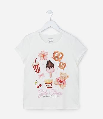 Camiseta Infantil com Estampa Comidinhas - Tam 5 a 14 Anos