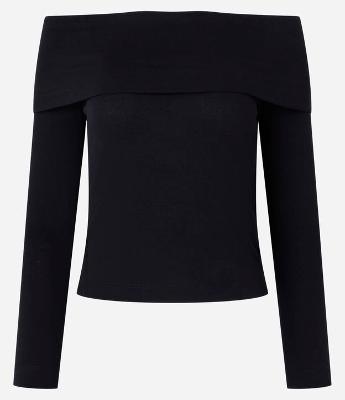 Blusa Ombro a Ombro em Viscose com Decote Virado