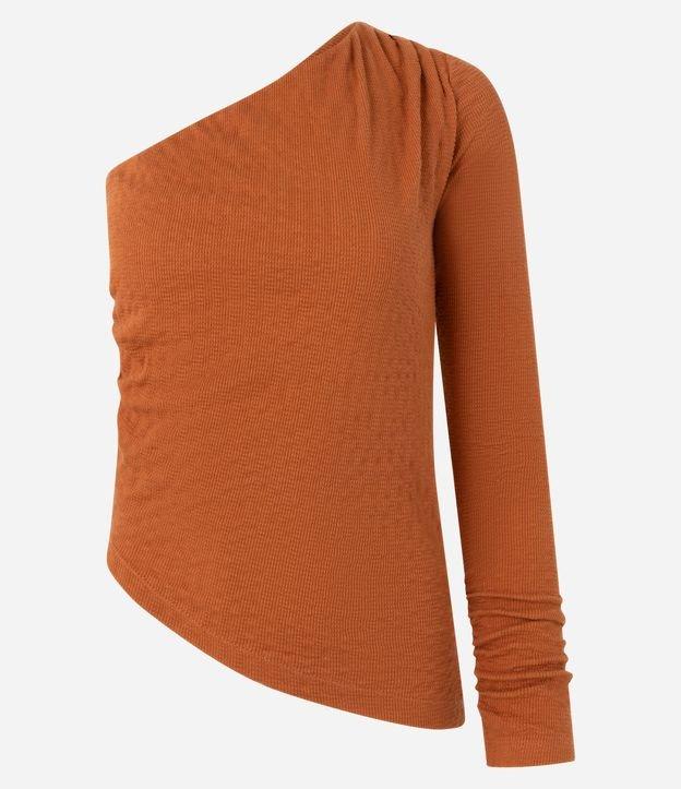 Blusa Texturizada com Um Ombro Só e Franzido no Ombro - 1