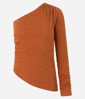 Blusa Texturizada com Um Ombro Só e Franzido no Ombro - 1