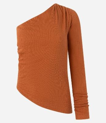Blusa Texturizada com Um Ombro Só e Franzido no Ombro
