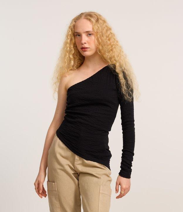 Blusa Texturizada com Um Ombro Só e Franzido no Ombro - 2
