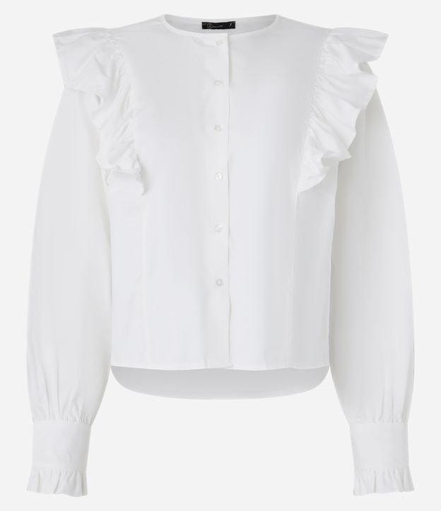 Camisa em Tricoline com Babados e Mangas Bufantes - 1
