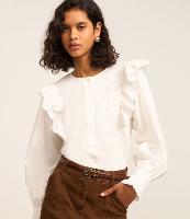 Camisa em Tricoline com Babados e Mangas Bufantes - 3