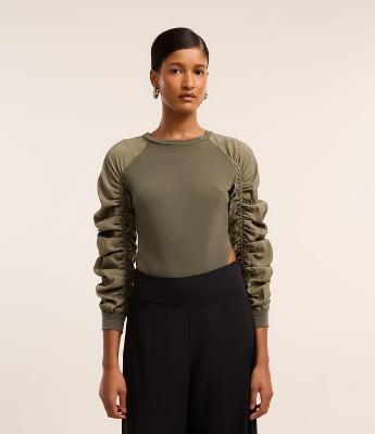 Body em Moletom com Efeito Franzido na Manga