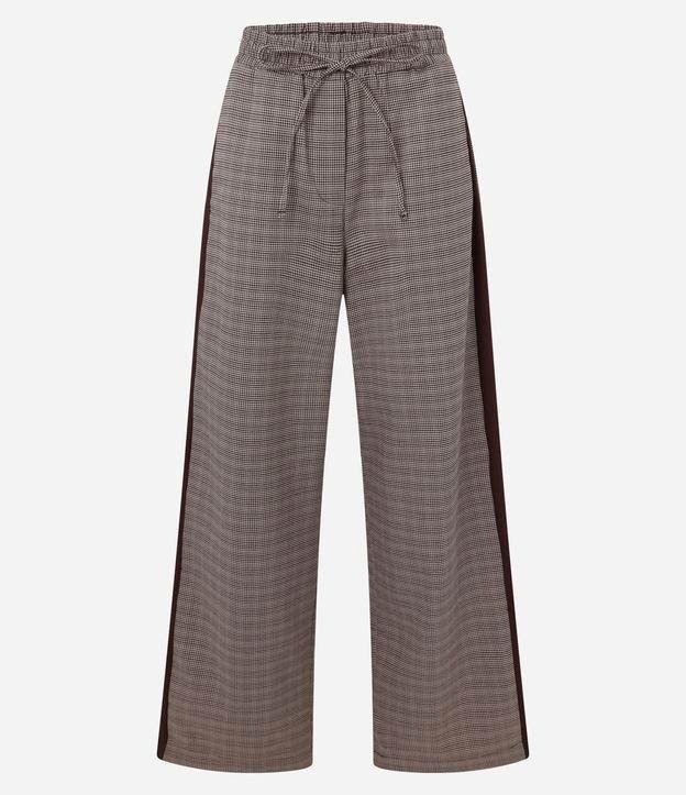 Calça Reta Alfaiatada com Listra Lateral e Estampa Xadrez - 1