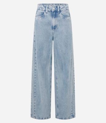 Calça Wide Leg em Jeans com Bordado Lateral