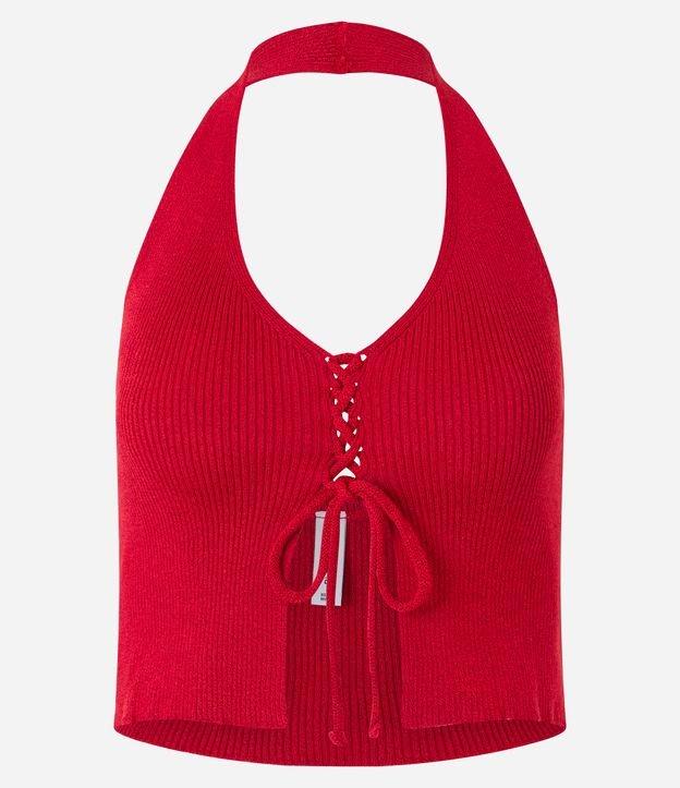 Blusa Cropped em Tricô Frente Única com Amarração Frontal - 1