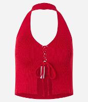 Blusa Cropped em Tricô Frente Única com Amarração Frontal - 1