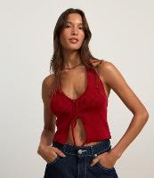Blusa Cropped em Tricô Frente Única com Amarração Frontal - 2