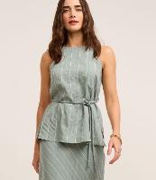 Blusa Listrada em Liocel e Linho com Amarração - 2