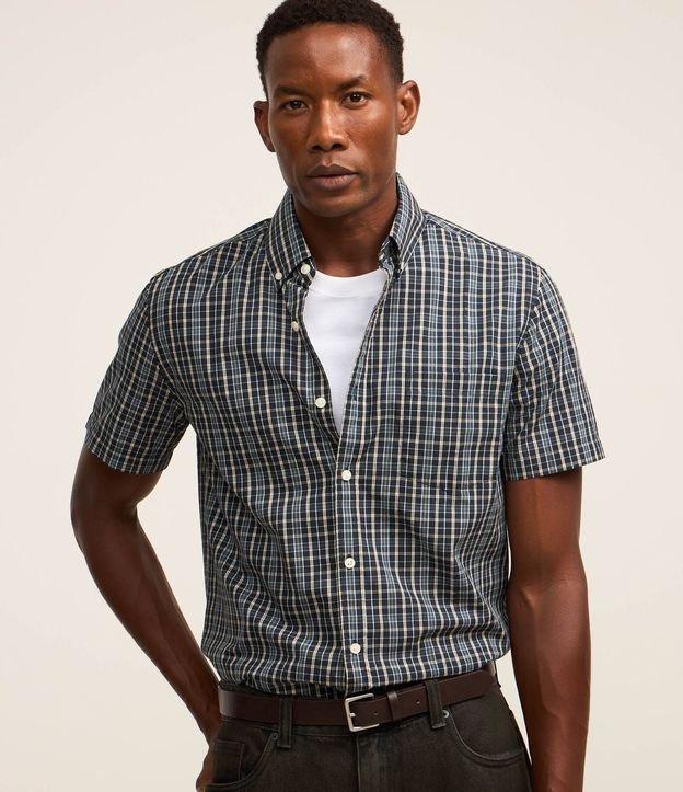 Camisa em Tricoline com Estampa Xadrez - 1