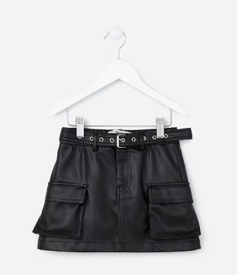 Saia Infantil em PU com Cinto e Bolsos - Tam 5 a 14 Anos