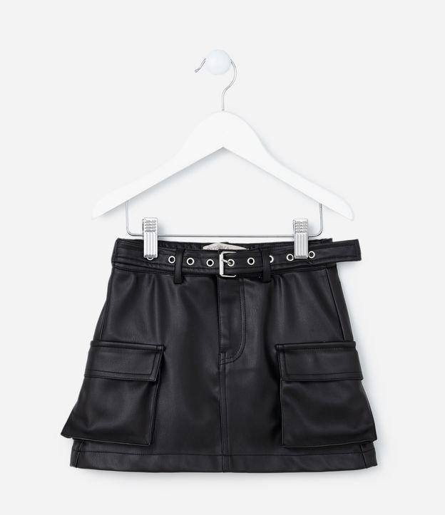 Saia Infantil em PU com Cinto e Bolsos - Tam 5 a 14 Anos - 1