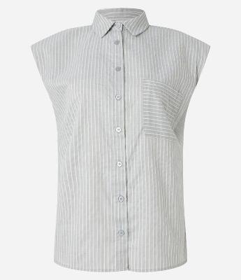 Camisa Texturizada em Algodão com Listras de Fio Tinto