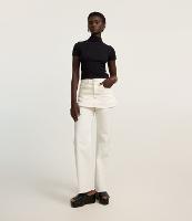 Calça Reta em Sarja com Saia Sobreposta e Barra Desfeita - 1