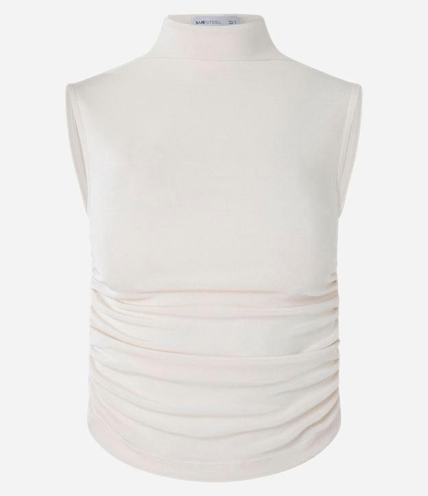 Blusa Cropped Franzida em Ribana com Gola Alta e Costas Abertas - 1