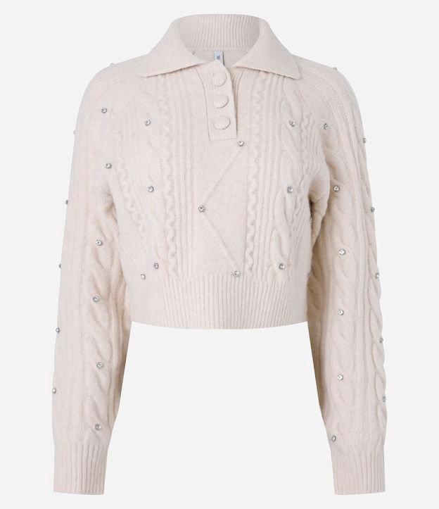 Suéter Curto em Tricô com Bordado de Pedrinhas - 1