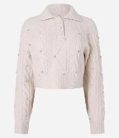 Suéter Curto em Tricô com Bordado de Pedrinhas - 1